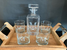 Load image into Gallery viewer, Decanter &amp; set of 4 glasses. Custom engraved.
