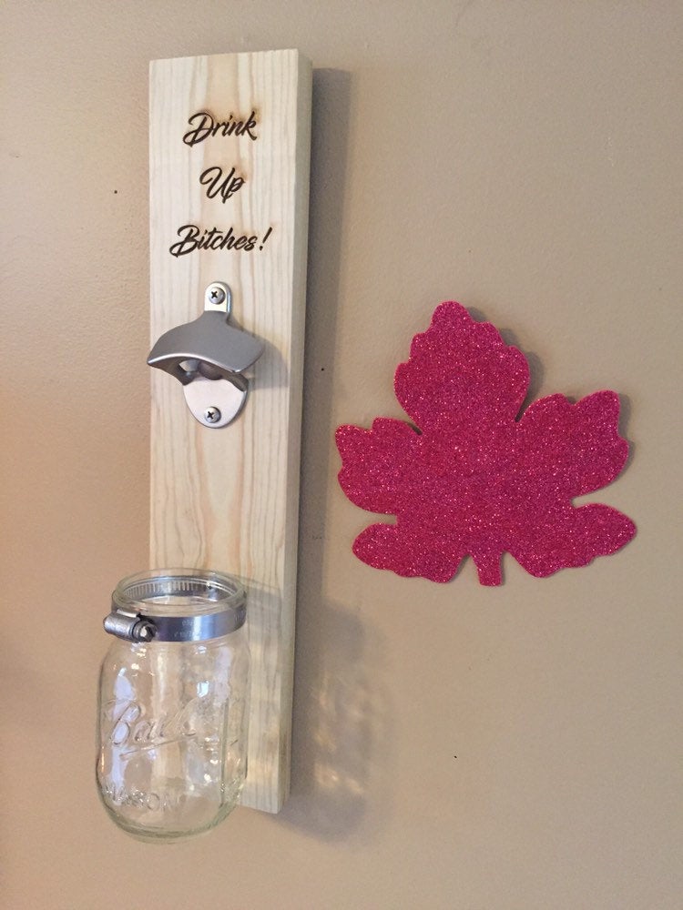 Hanging bottle opener. 