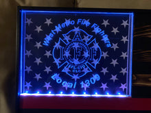 Load image into Gallery viewer, Wooden American Flag, Fire Fighter, Police, Military, Retirement, Coin Display, Thin Red Line, Thin Blue Line, LED
