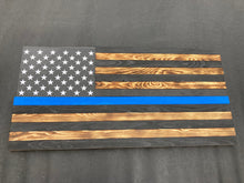 Load image into Gallery viewer, Wooden American Flag, Fire Fighter, Police, Military, Retirement, Coin Display, Thin Red Line, Thin Blue Line, LED
