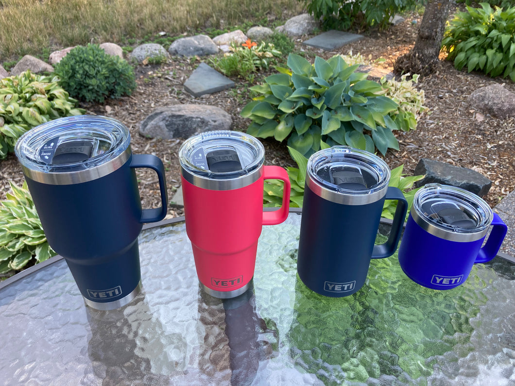 Custom Etched, 10oz wine, 26oz Stackable w/straw, handled 10oz, 20oz, 24oz, & 30oz PREMIUM Mug w/ magslider Lid.